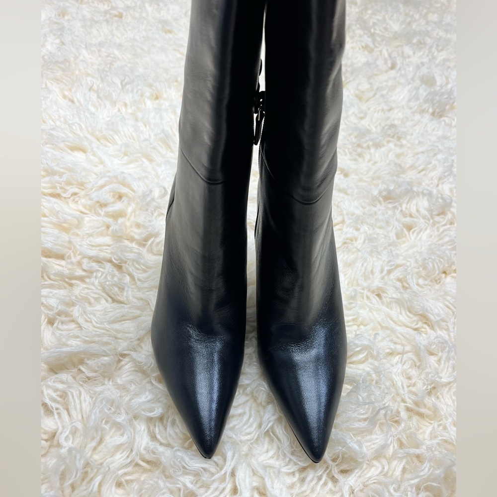 Stuart Weitzman Black Leather Over-the-Knee Pointed Toe Stiletto Boots - Picture 5 of 14
